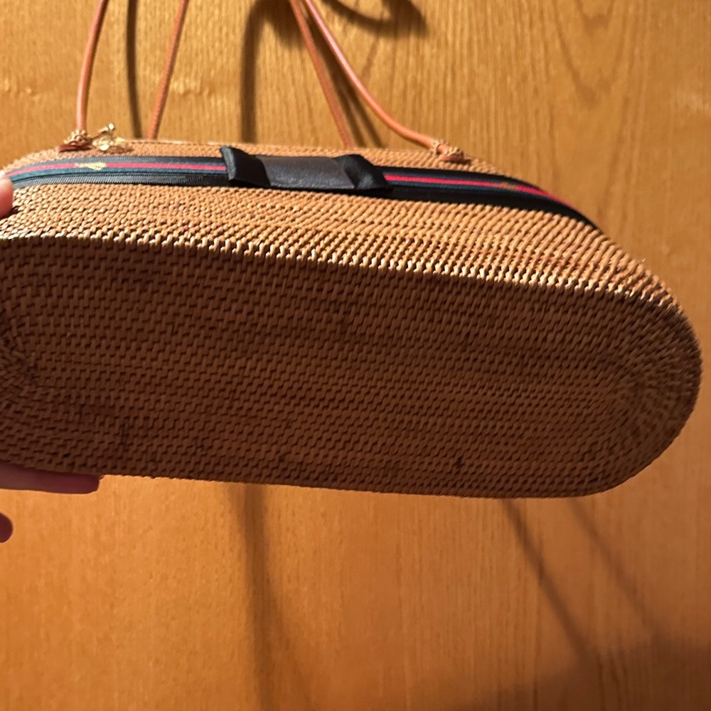 Elegant Tan Woven Tote with Gold Bee Detail - Picture 3 of 6